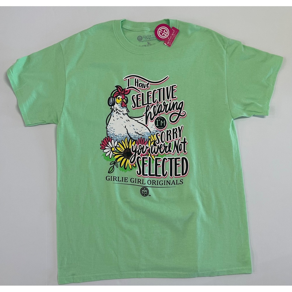 Girlie Girl Originals Selective Hearing Chicken Graphic T-Shirt Mint Green L